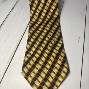 Ermenegildo Zegna SILK Necktie GEOMETRIC ~ Black Brown Gold 3.3/4” Wide